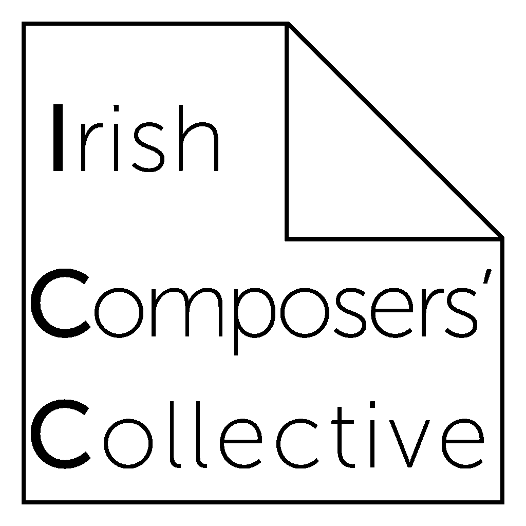 Black and white logo of the Irish Composers’ Collective (ICC), featuring a minimalist design with the ICC acronym.