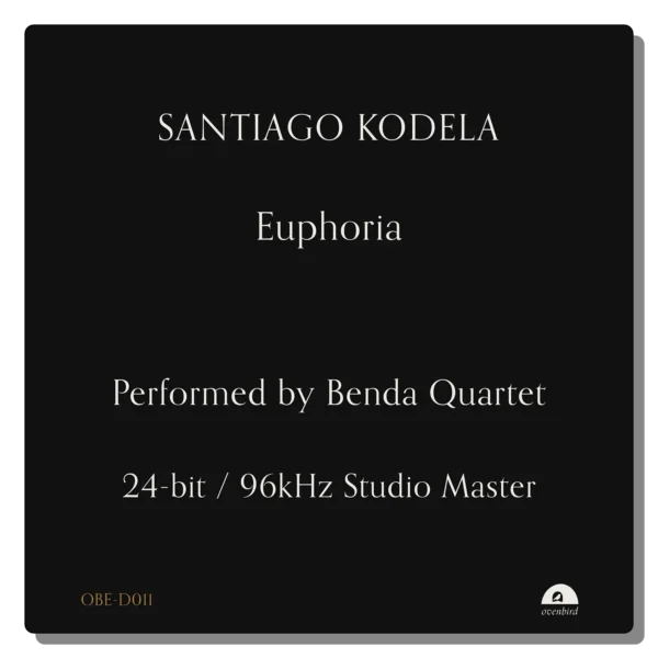 Minimal black cover artwork for Euphoria by Santiago Kodela, performed by the Benda Quartet, 24-bit / 96kHz studio master, Ovenbird Editions OBE-D011.